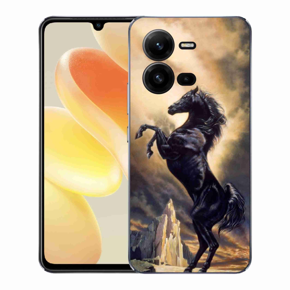Gelový kryt mmCase na Vivo X80 Lite - černý kreslený kůň