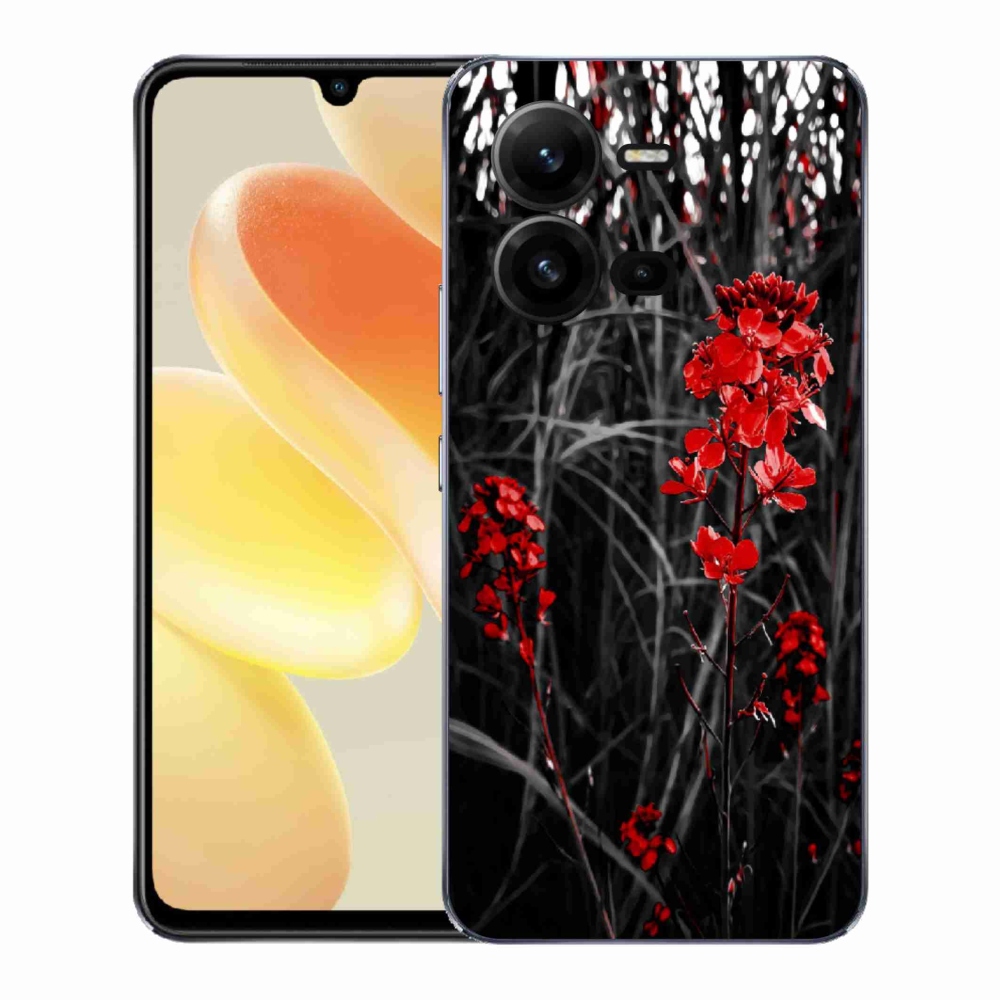 Gelový kryt mmCase na Vivo X80 Lite - červená rostlina