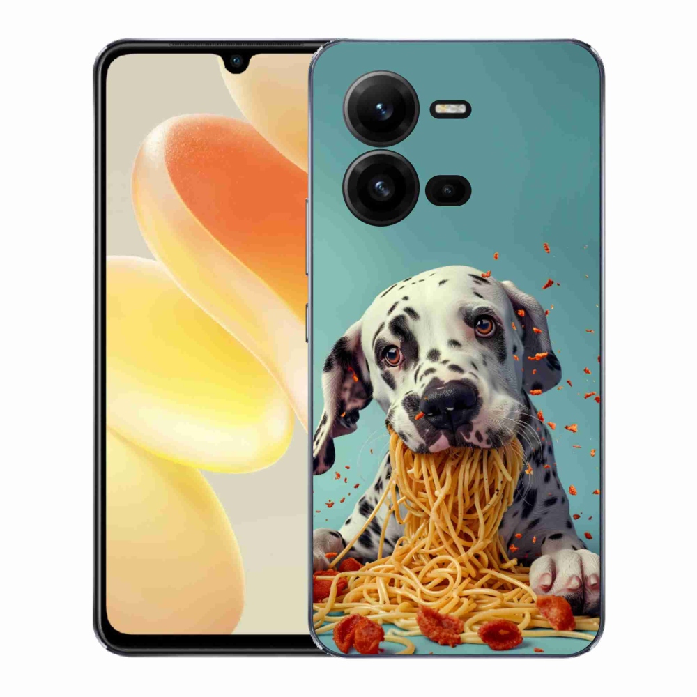 Gelový kryt mmCase na Vivo X80 Lite - dalmatin a špagety