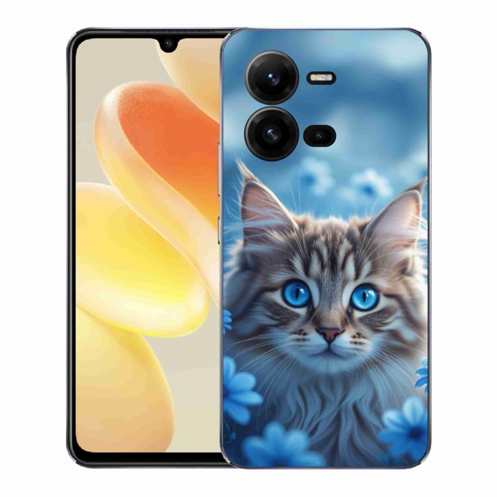 Gelový kryt mmCase na Vivo X80 Lite - koťátko v modrých květech