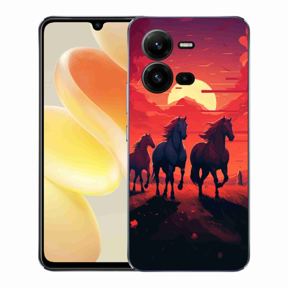 Gelový kryt mmCase na Vivo X80 Lite - koně a západ slunce