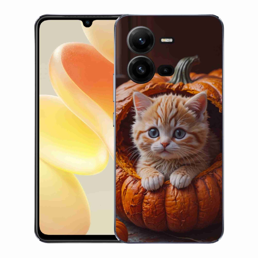 Gelový kryt mmCase na Vivo X80 Lite - kotě a dýně 2