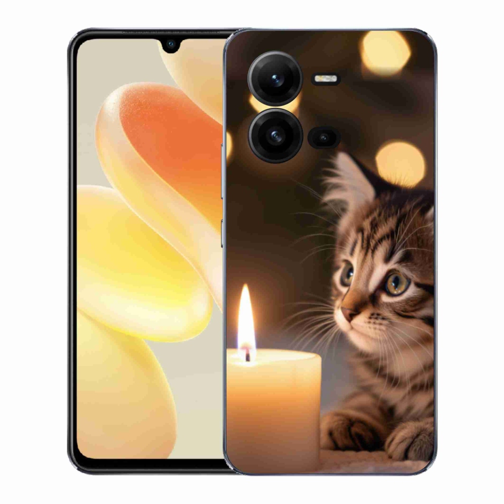 Gelový kryt mmCase na Vivo X80 Lite - kotě a svíčka