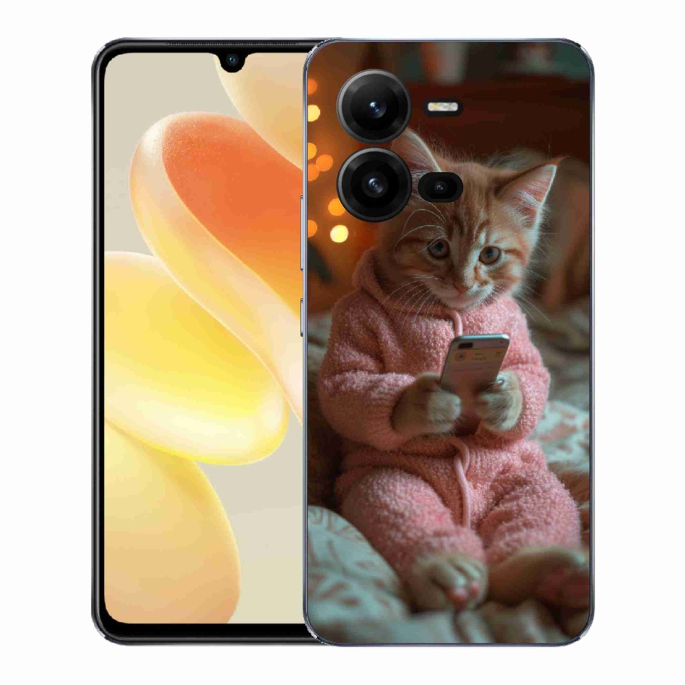 Gelový kryt mmCase na Vivo X80 Lite - kotě s mobilem