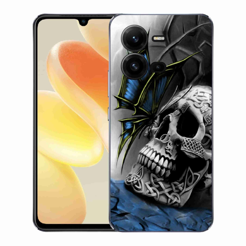 Gelový kryt mmCase na Vivo X80 Lite - motýl a lebka