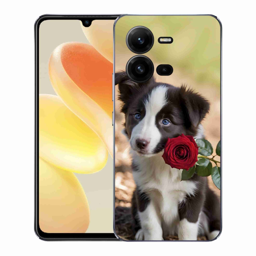 Gelový kryt mmCase na Vivo X80 Lite - roztomilá border kolie s růží