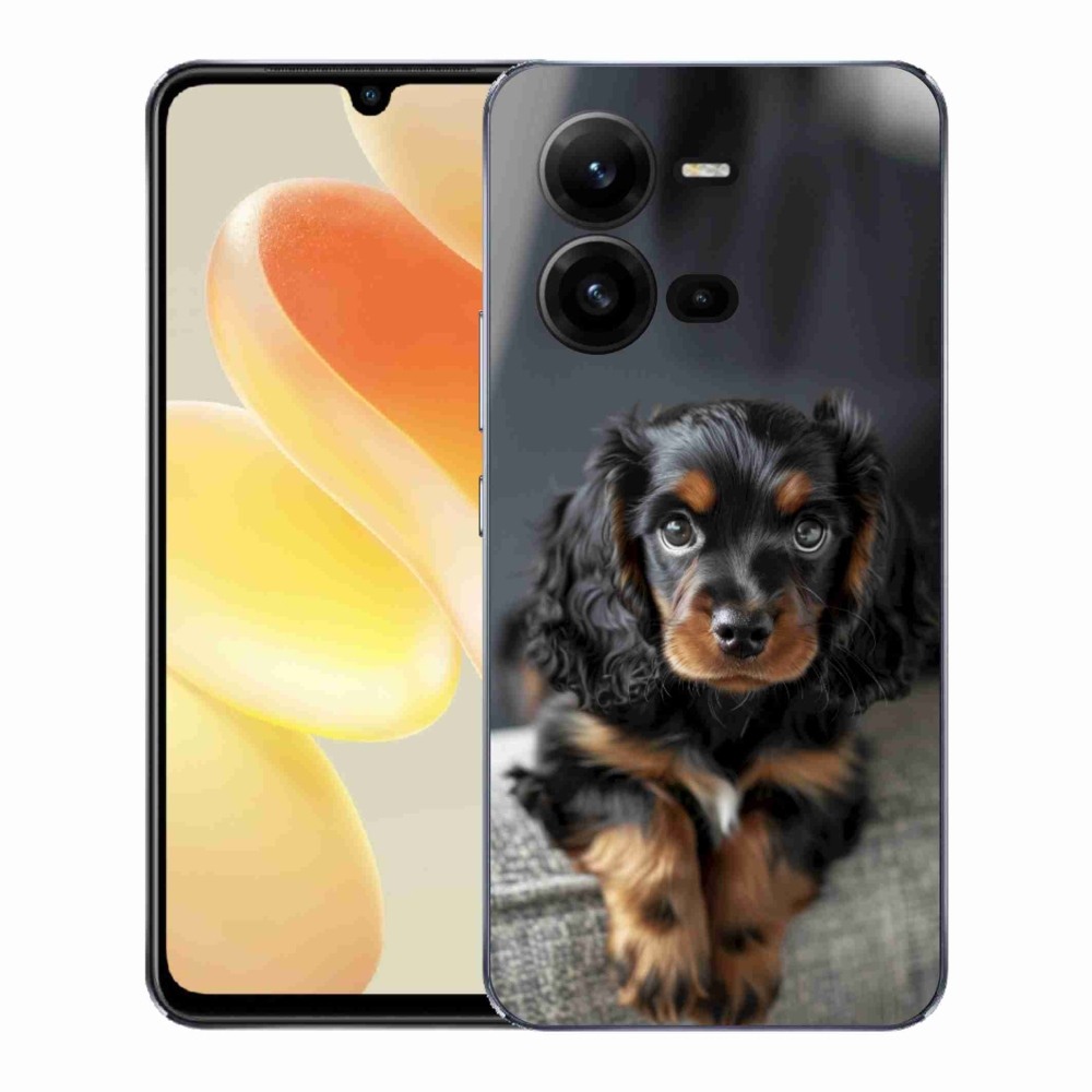 Gelový kryt mmCase na Vivo X80 Lite - roztomilý dlouhosrstý jezevčík