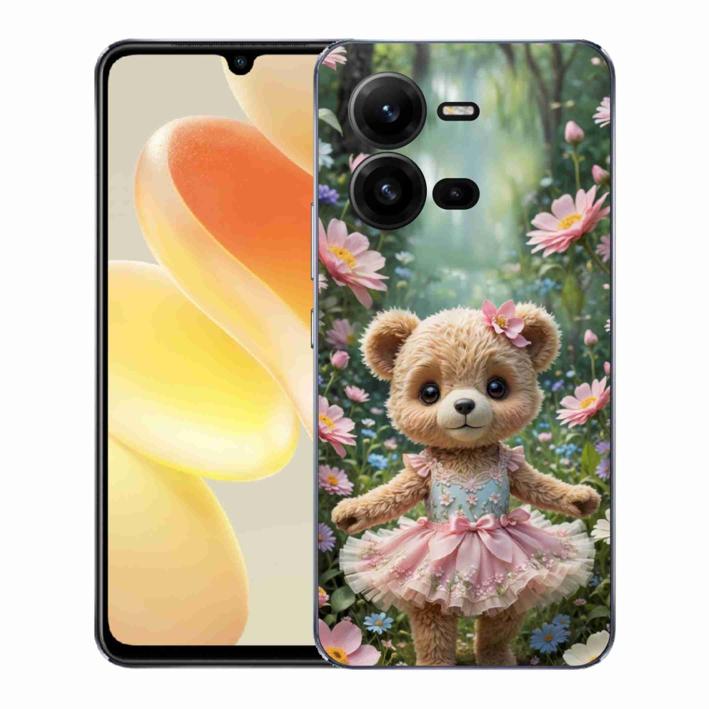Gelový kryt mmCase na Vivo X80 Lite - roztomilý medvídek v květinách