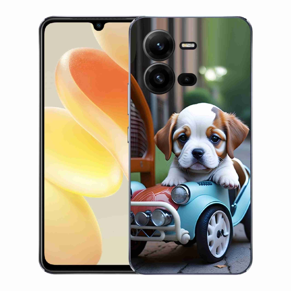 Gelový kryt mmCase na Vivo X80 Lite - štěně v retro autě