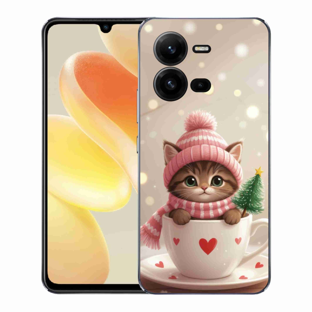 Gelový kryt mmCase na Vivo X80 Lite - vánoční kotě v hrnku