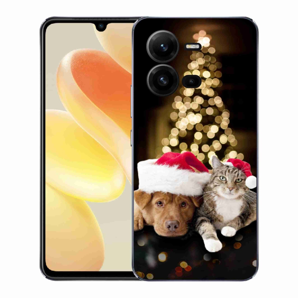 Gelový kryt mmCase na Vivo X80 Lite - vánoční pes a kočka