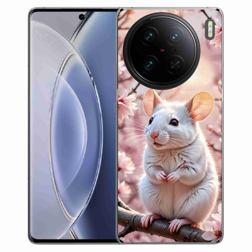 Gelový kryt mmCase na Vivo X90 Pro - bílá myš na větvi