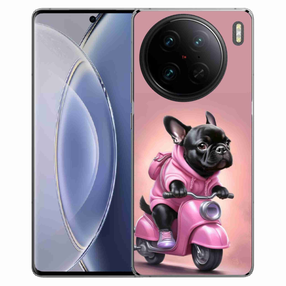 Gelový kryt mmCase na Vivo X90 Pro - francouzský buldoček na skútru