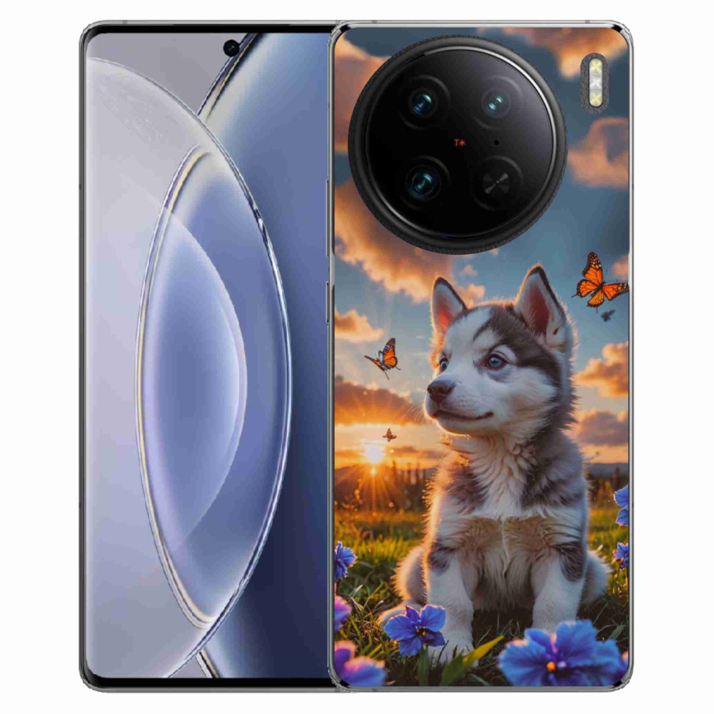 Gelový kryt mmCase na Vivo X90 Pro - husky při západu slunce