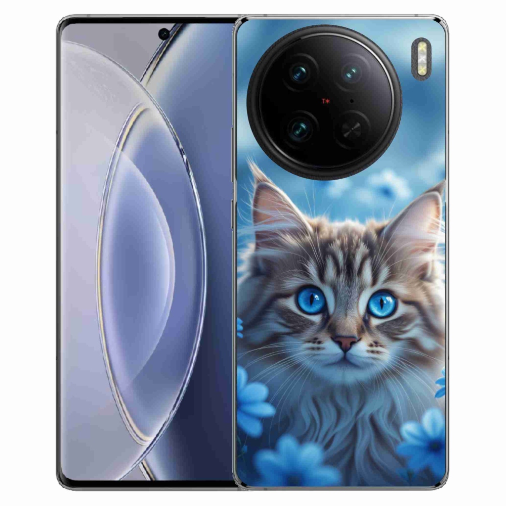 Gelový kryt mmCase na Vivo X90 Pro - koťátko v modrých květech