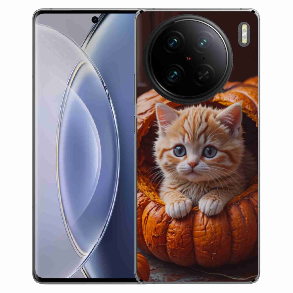 Gelový kryt mmCase na Vivo X90 Pro - kotě a dýně 2