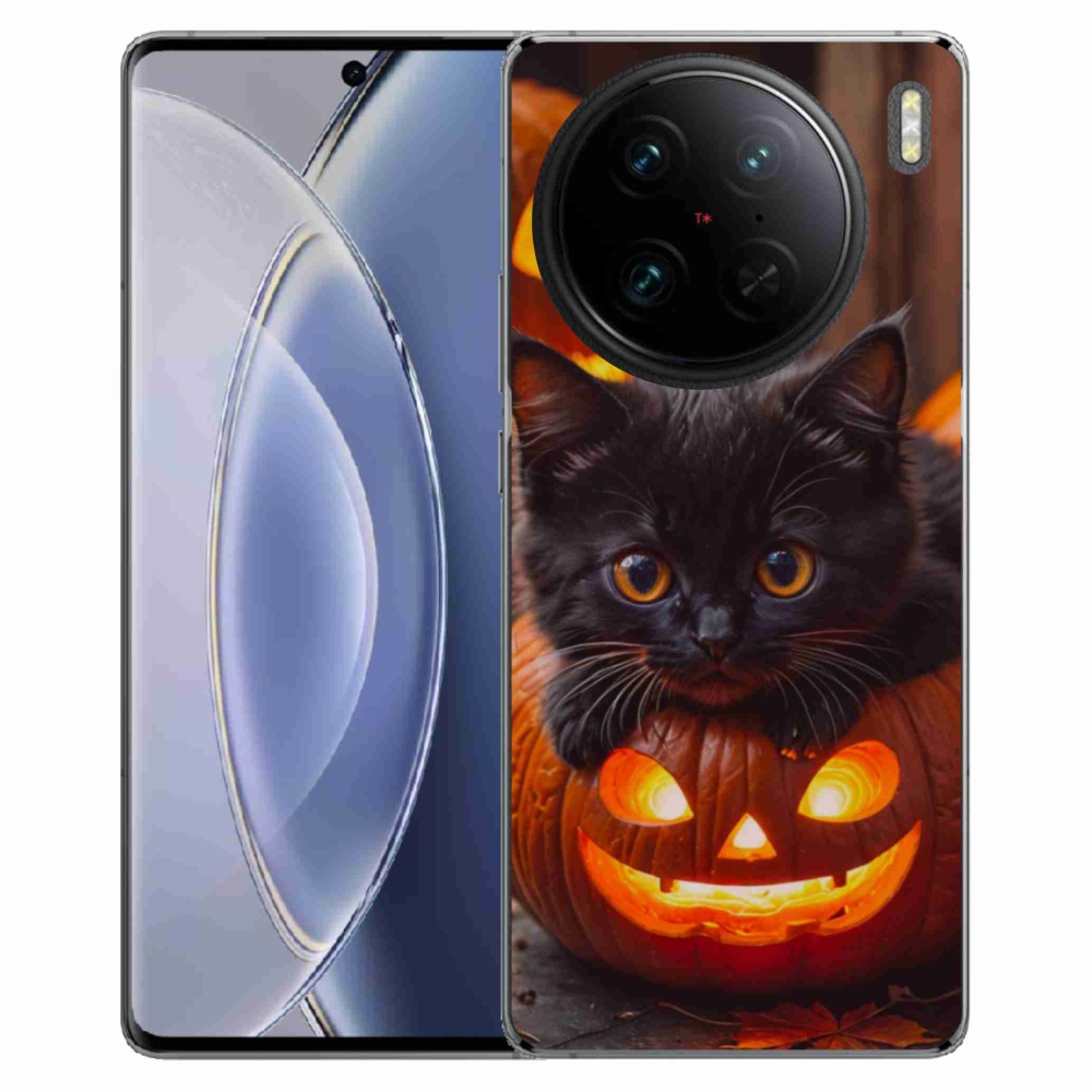 Gelový kryt mmCase na Vivo X90 Pro - kotě a dýně