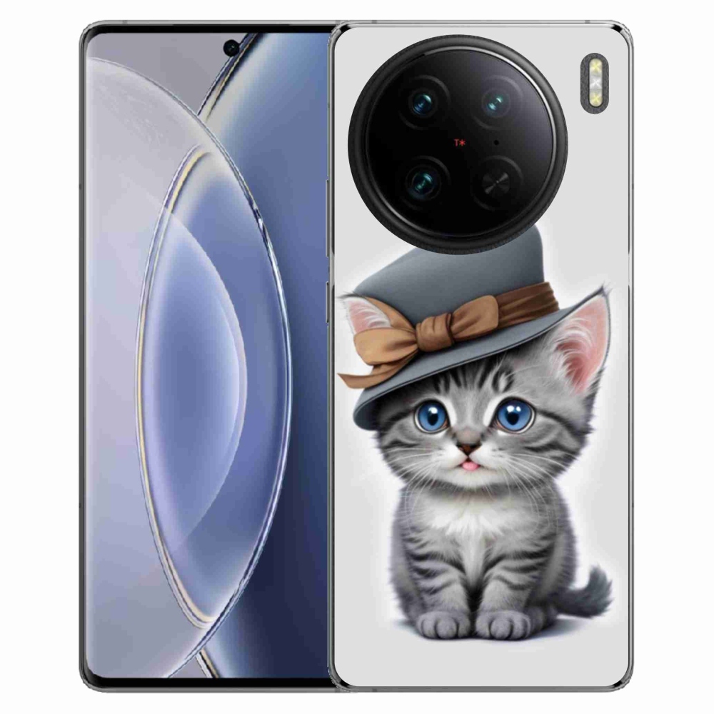 Gelový kryt mmCase na Vivo X90 Pro - kotě s kloboukem