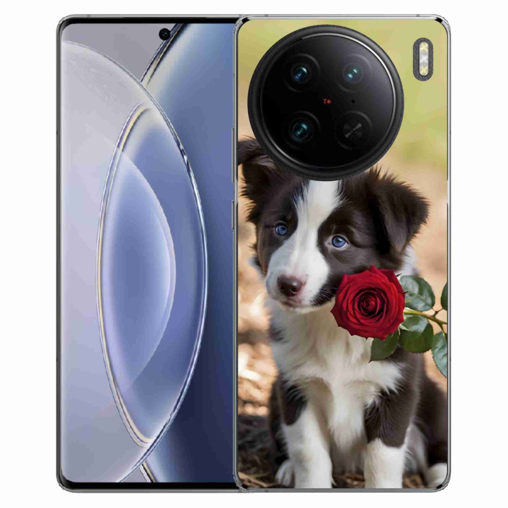Gelový kryt mmCase na Vivo X90 Pro - roztomilá border kolie s růží