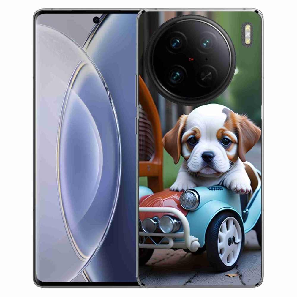 Gelový kryt mmCase na Vivo X90 Pro - štěně v retro autě