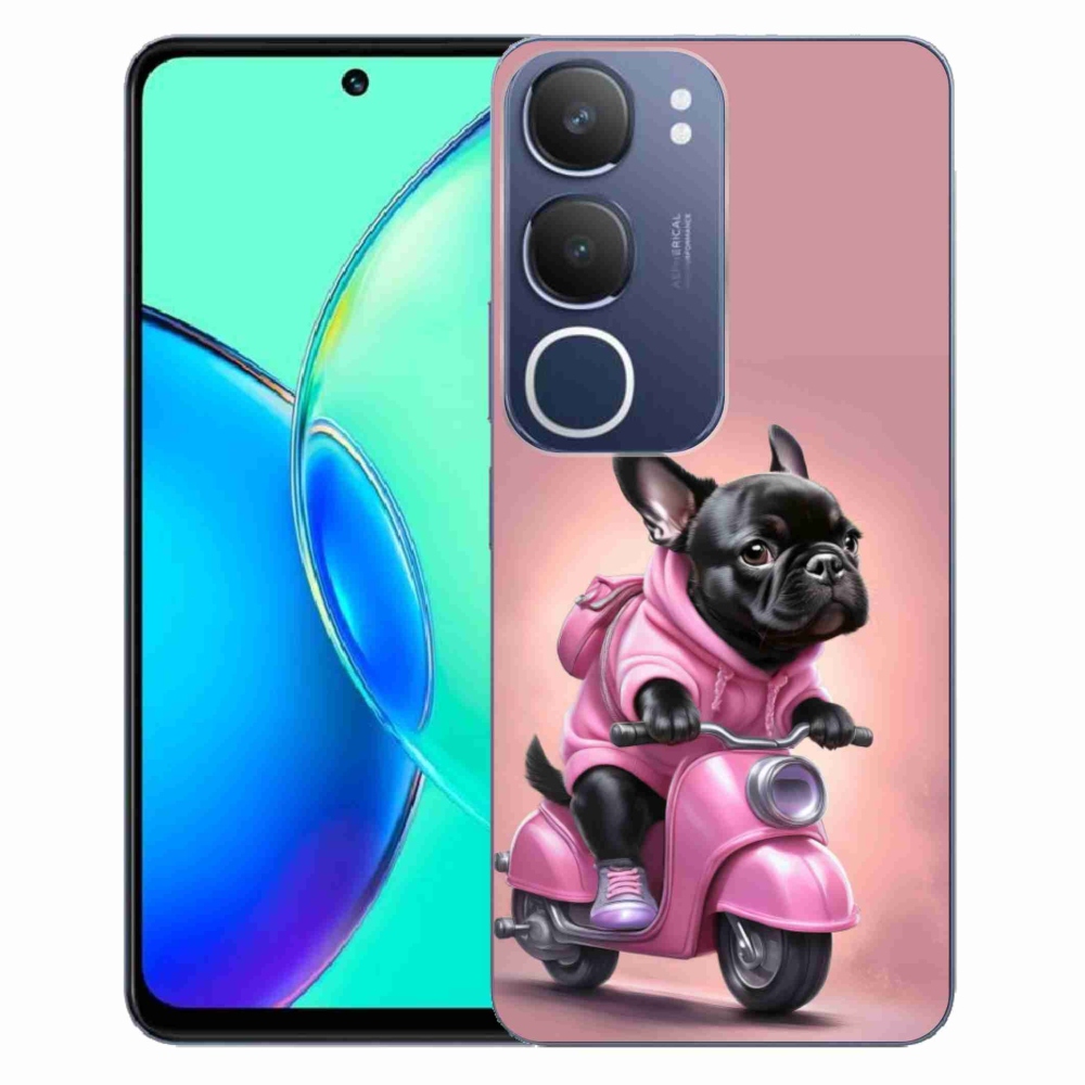 Gelový kryt mmCase na Vivo Y19S - francouzský buldoček na skútru