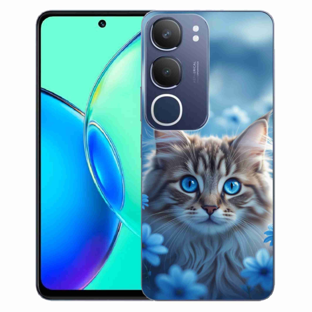 Gelový kryt mmCase na Vivo Y19S - koťátko v modrých květech
