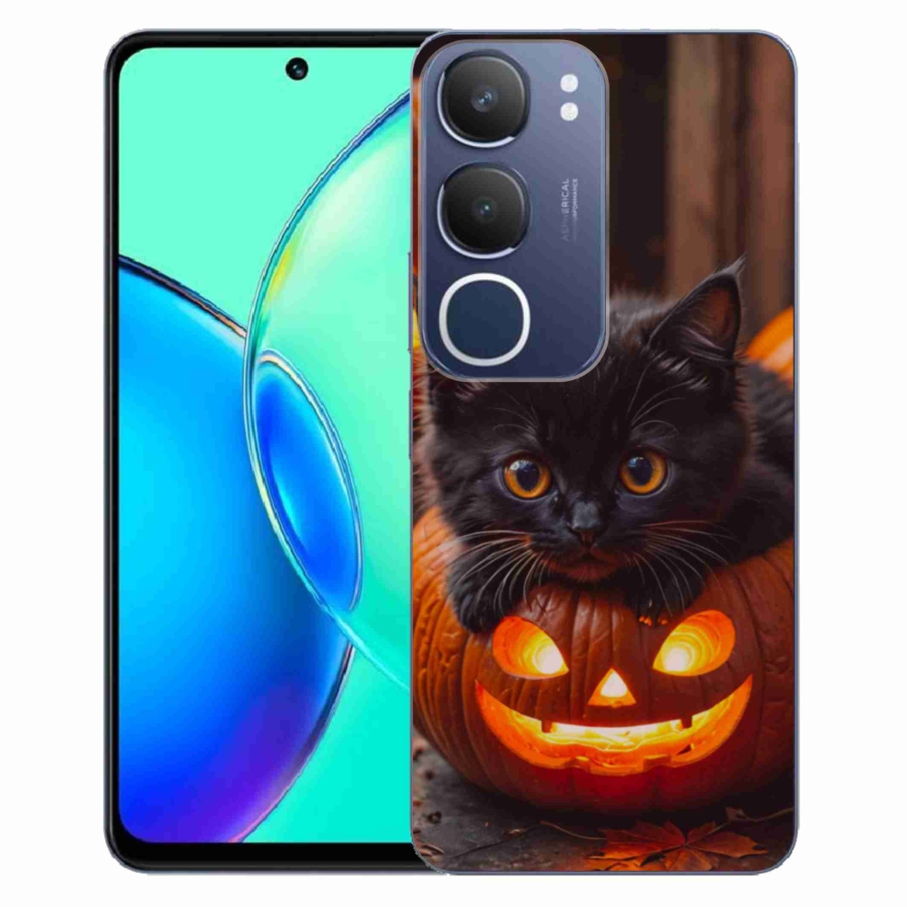 Gelový kryt mmCase na Vivo Y19S - kotě a dýně