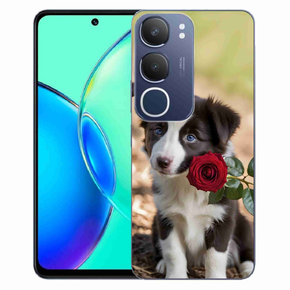 Gelový kryt mmCase na Vivo Y19S - roztomilá border kolie s růží