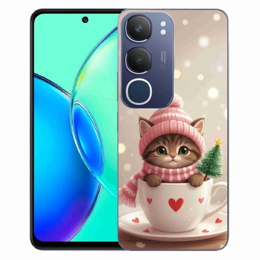 Gelový kryt mmCase na Vivo Y19S - vánoční kotě v hrnku
