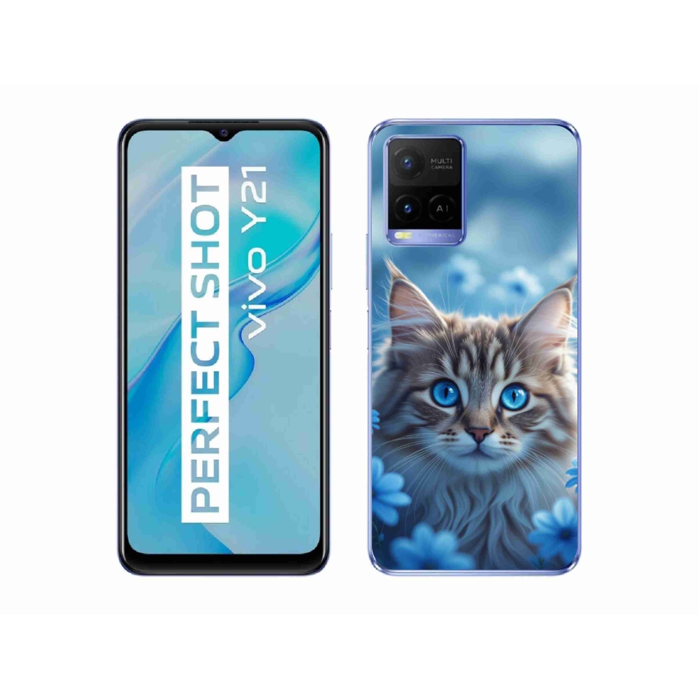 Gelový kryt mmCase na Vivo Y21/Y21s/Y33s - koťátko v modrých květech