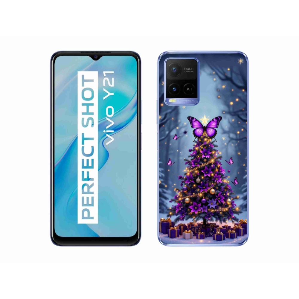 Gelový kryt mmCase na Vivo Y21/Y21s/Y33s - motýlí vánoční stromek
