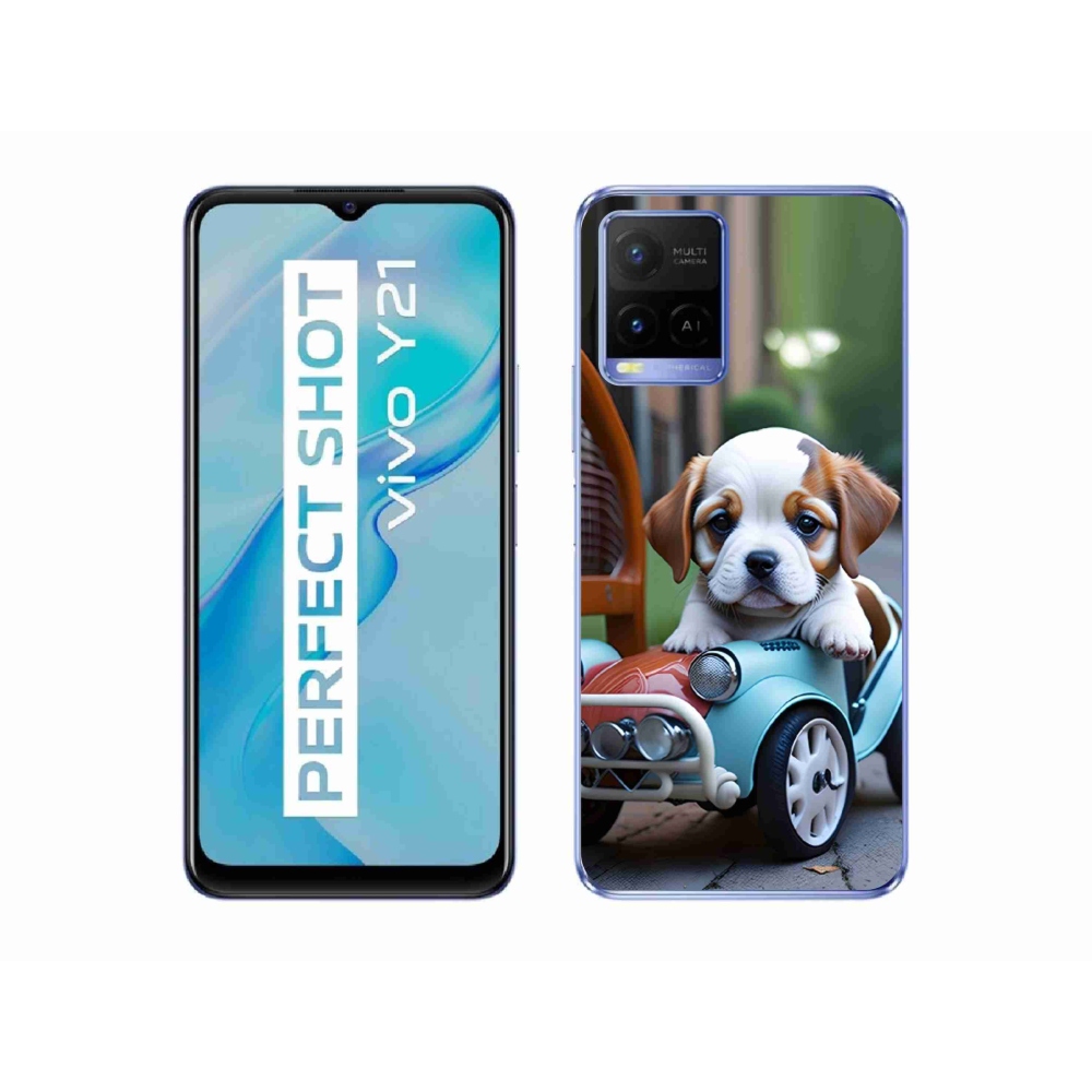 Gelový kryt mmCase na Vivo Y21/Y21s/Y33s - štěně v retro autě