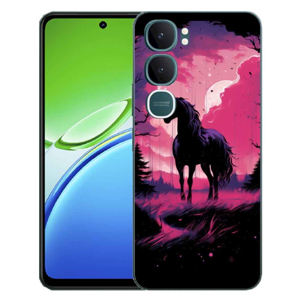 Gelový kryt mmCase na Vivo Y21d - černý kreslený kůň 1