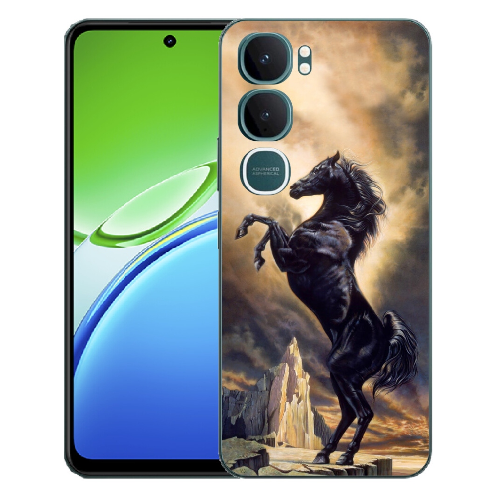 Gelový kryt mmCase na Vivo Y21d - černý kreslený kůň