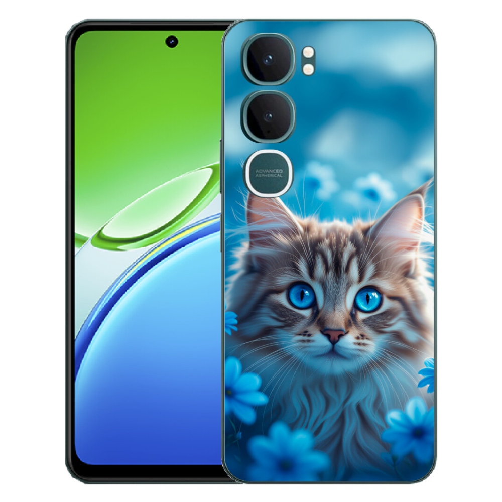 Gelový kryt mmCase na Vivo Y21d - koťátko v modrých květech