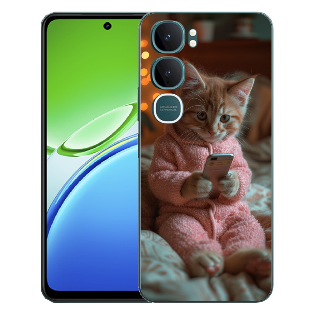 Gelový kryt mmCase na Vivo Y21d - kotě s mobilem