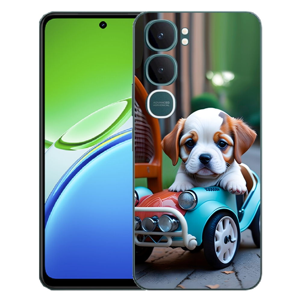 Gelový kryt mmCase na Vivo Y21d - štěně v retro autě
