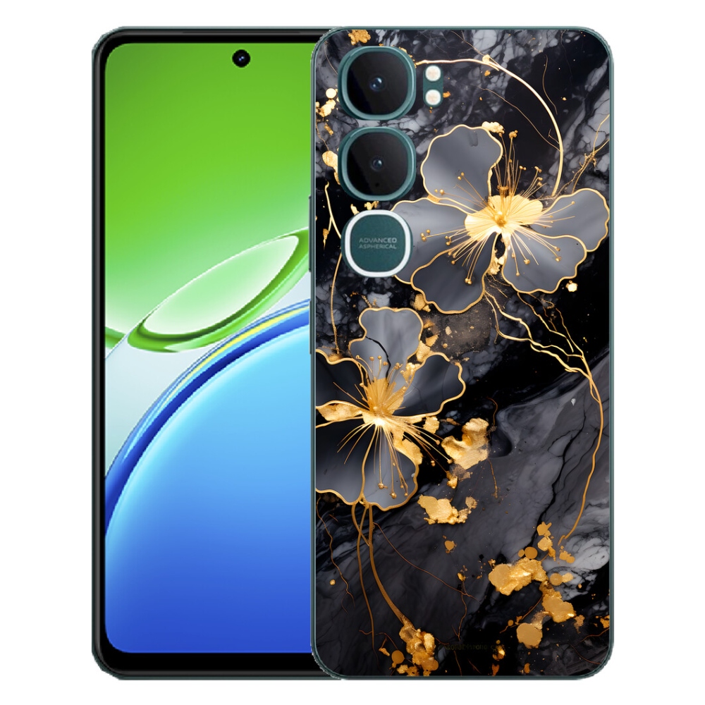 Gelový kryt mmCase na Vivo Y21d - zlaté květy