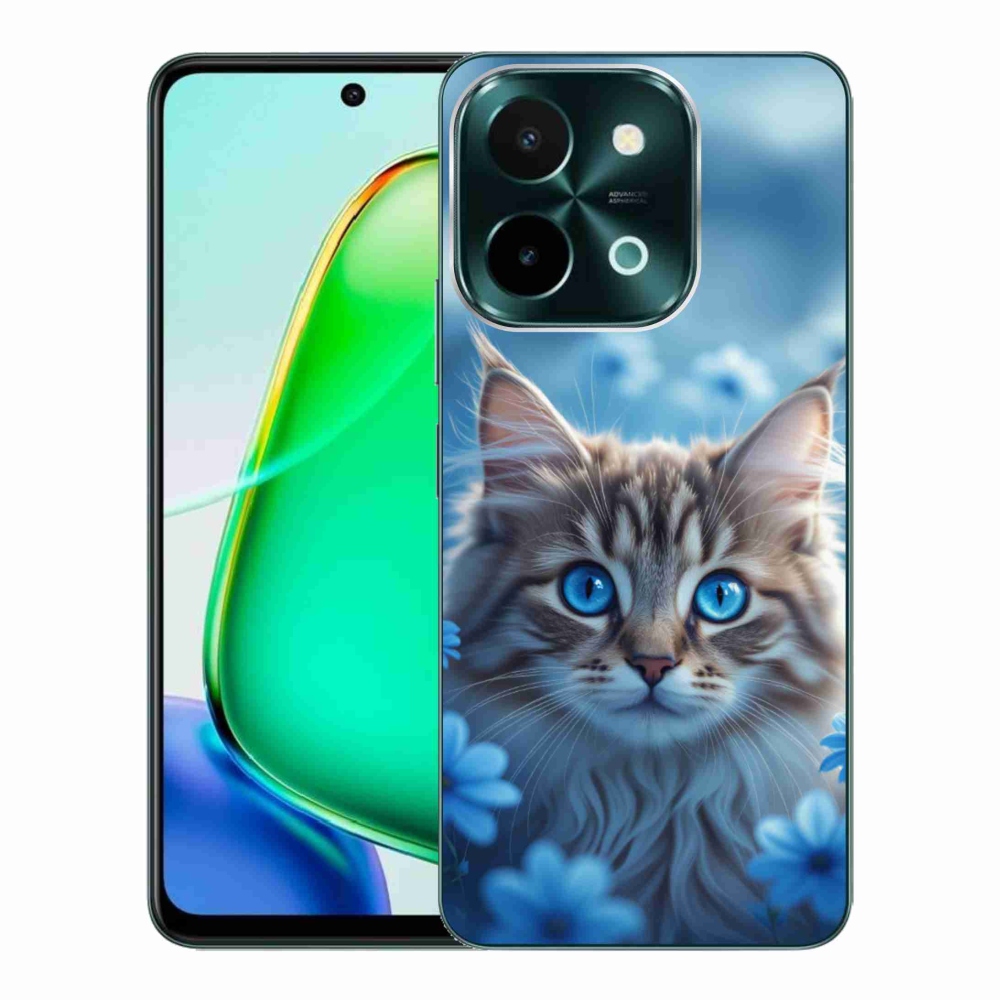 Gelový kryt mmCase na Vivo Y28 - koťátko v modrých květech