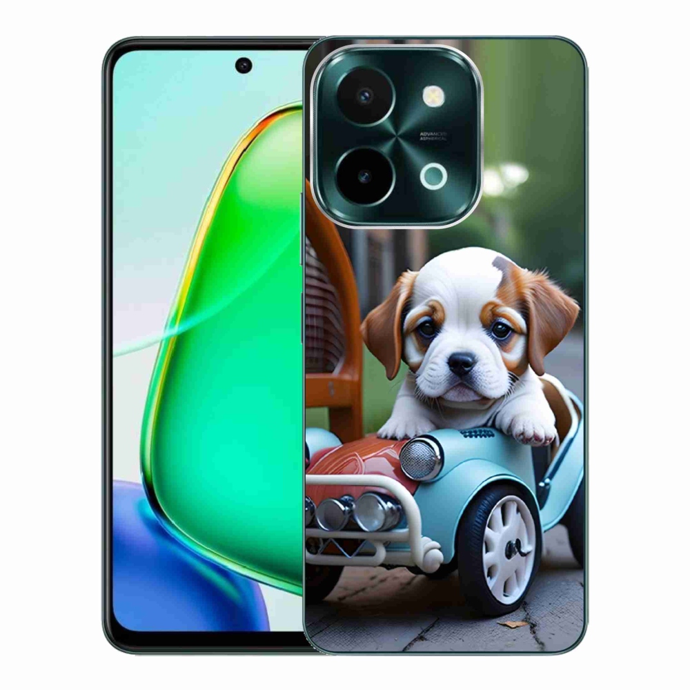 Gelový kryt mmCase na Vivo Y28 - štěně v retro autě