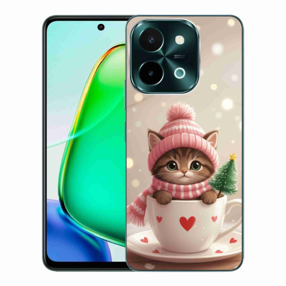 Gelový kryt mmCase na Vivo Y28 - vánoční kotě v hrnku