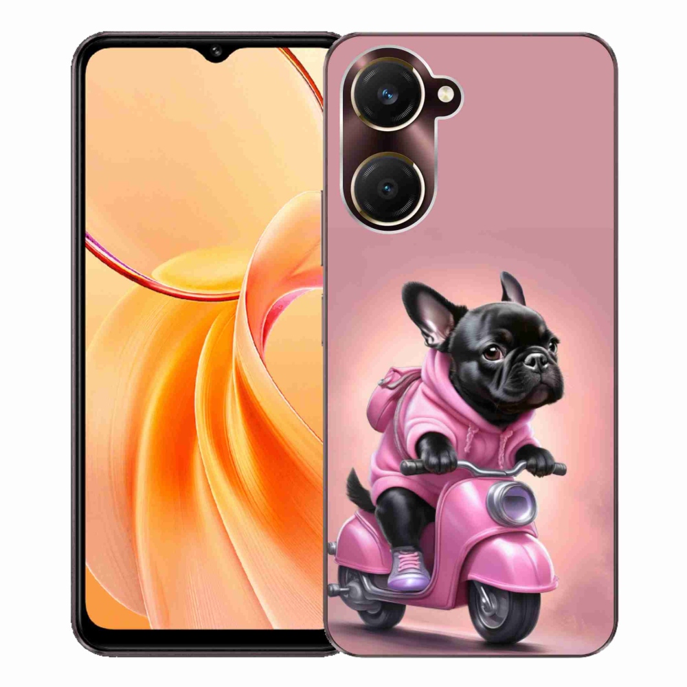Gelový kryt mmCase na Vivo Y28s 5G - francouzský buldoček na skútru