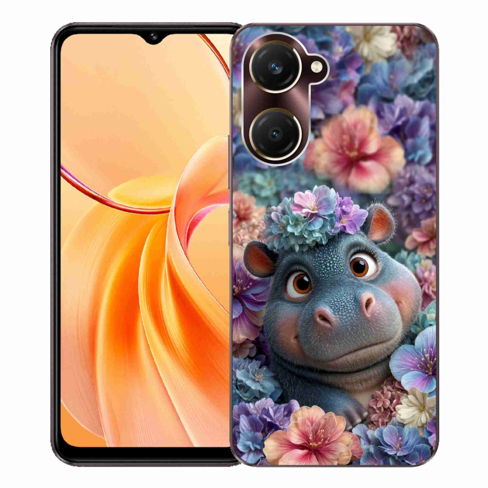 Gelový kryt mmCase na Vivo Y28s 5G - hrošík v květinách
