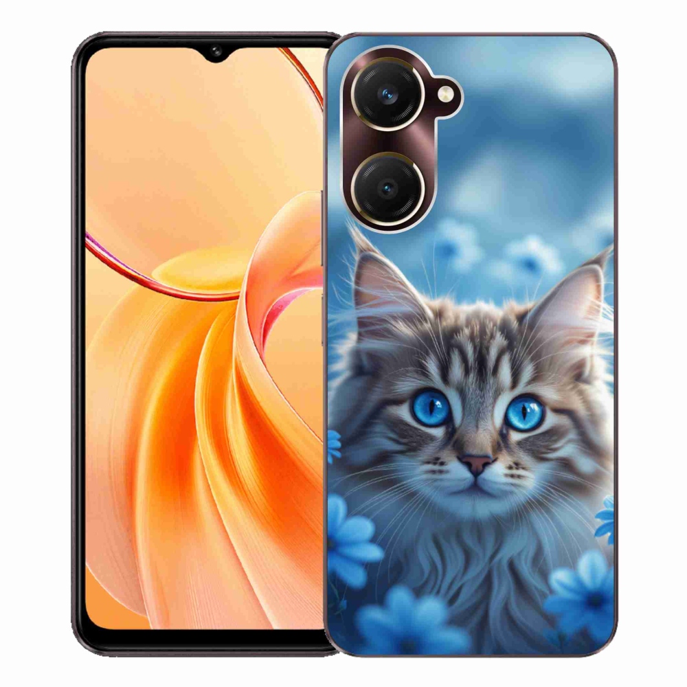 Gelový kryt mmCase na Vivo Y28s 5G - koťátko v modrých květech