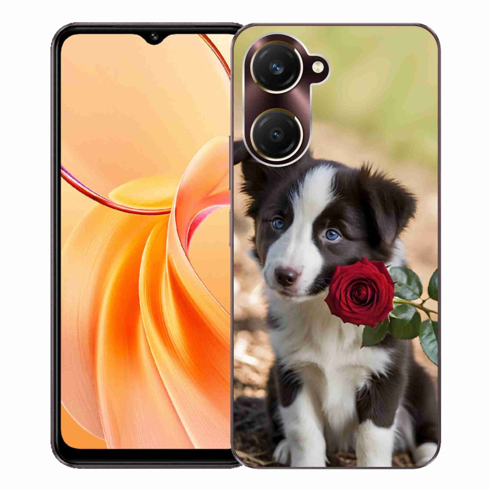 Gelový kryt mmCase na Vivo Y28s 5G - roztomilá border kolie s růží