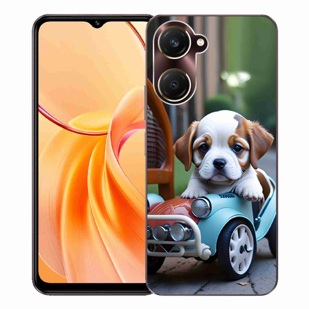 Gelový kryt mmCase na Vivo Y28s 5G - štěně v retro autě