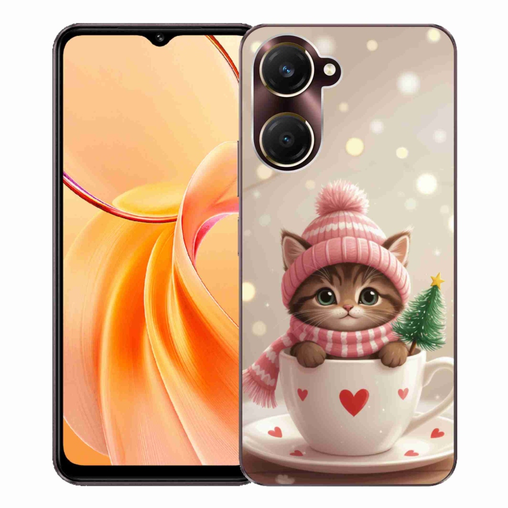 Gelový kryt mmCase na Vivo Y28s 5G - vánoční kotě v hrnku