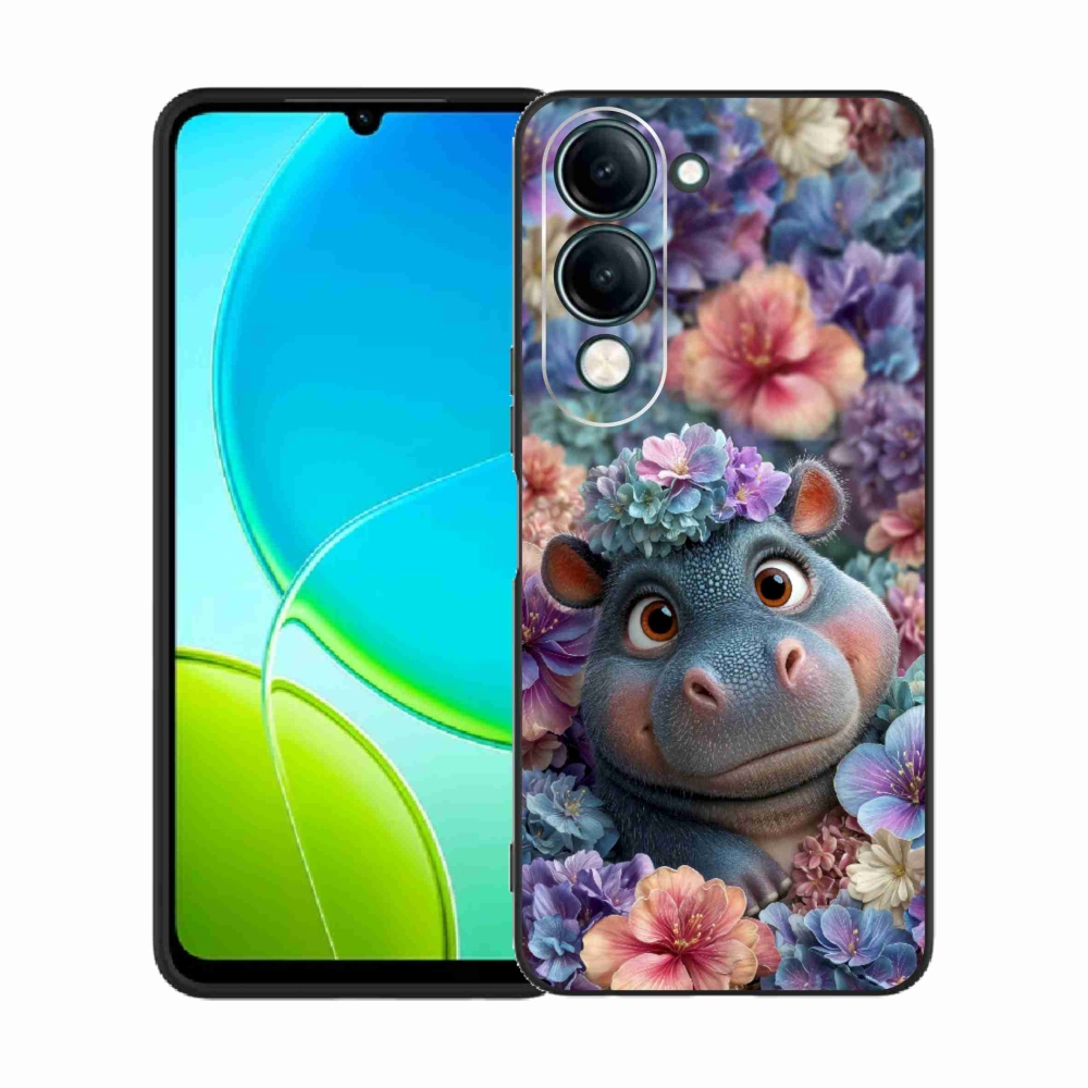 Gelový kryt mmCase na Vivo Y29S 5G - hrošík v květinách