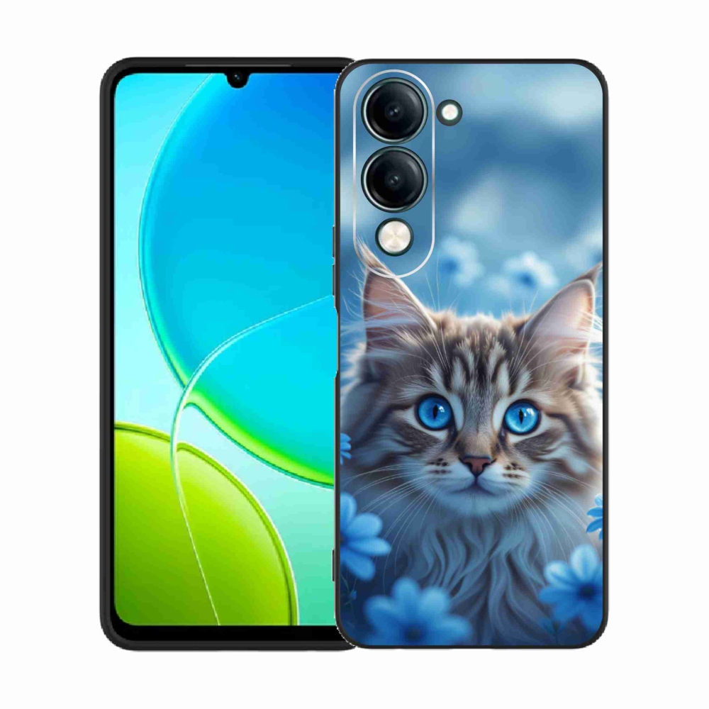 Gelový kryt mmCase na Vivo Y29S 5G - koťátko v modrých květech