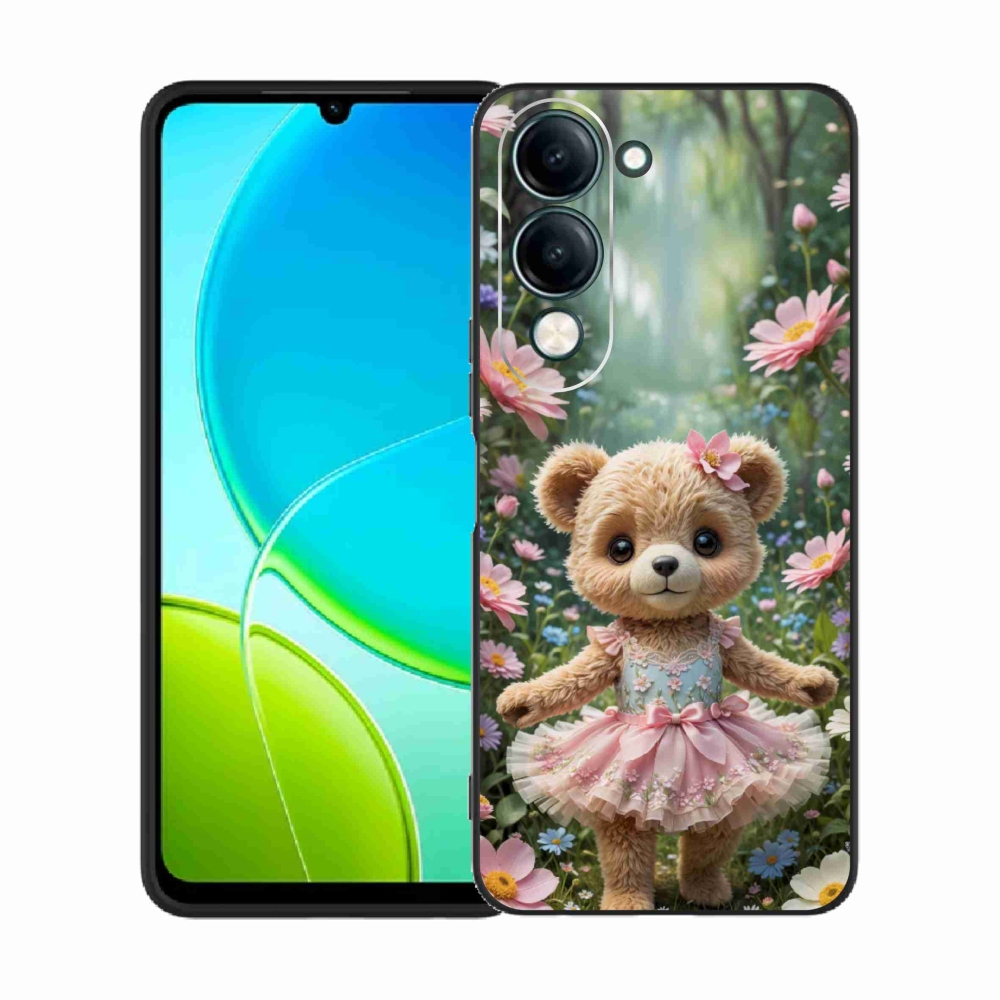 Gelový kryt mmCase na Vivo Y29S 5G - roztomilý medvídek v květinách